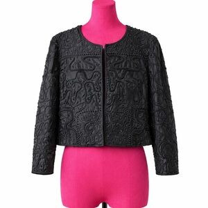 Vintage Black Beaded Jacket | Cropped Statement Evening Layer | Size M